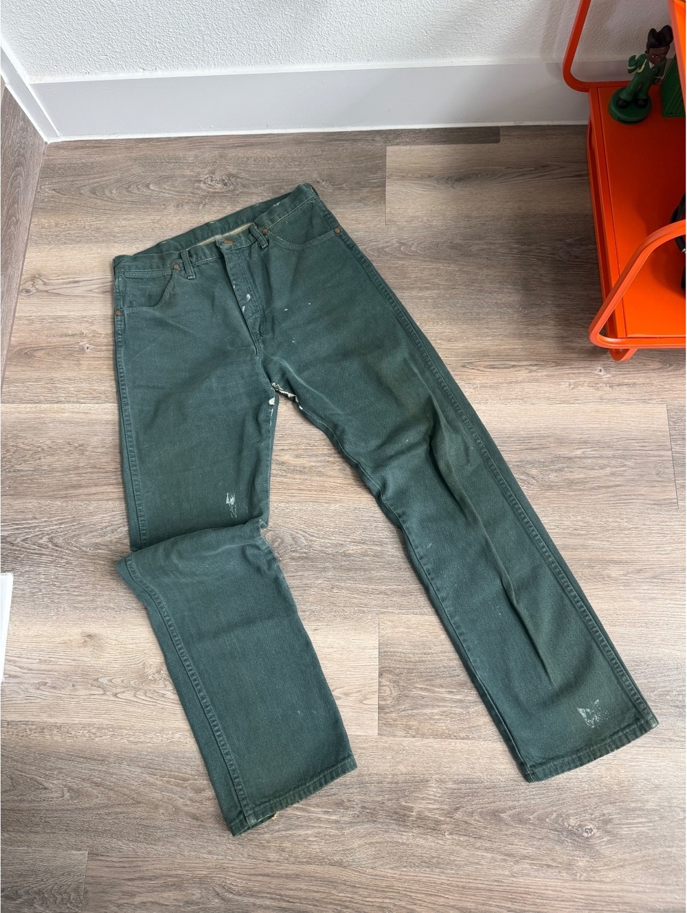 Wrangler Green Denim Jeans with Distressed Details